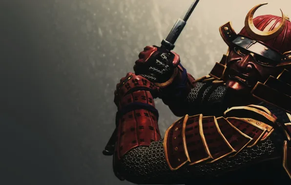Picture rendering, background, armor, helmet, Samurai