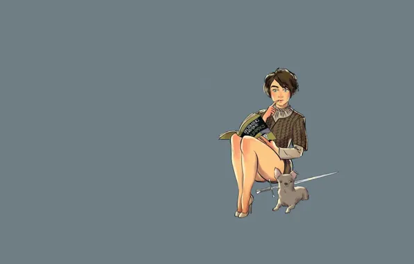 Picture sword, fantasy, vintage, puppy, pinup, minimalism, a direwolf, dog, background, Game of Thrones, Arya Stark, …