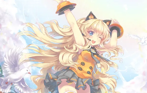 Picture clouds, birds, the city, home, art, microphone, vocaloid, ears, Vocaloid, seeu, north abyssor