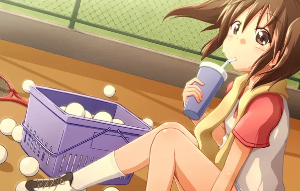 Picture Anime, Racket, Softenni, Kotone Sawanatsu, Balls, Soft-tennis, Drink., Kotone Savenaca