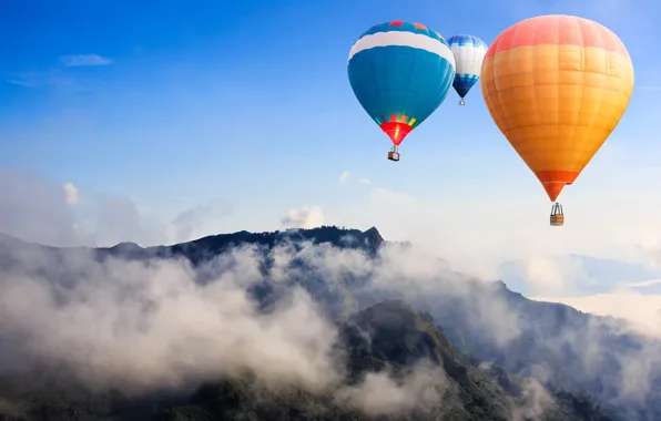 Picture the sky, clouds, mountains, balloons, height