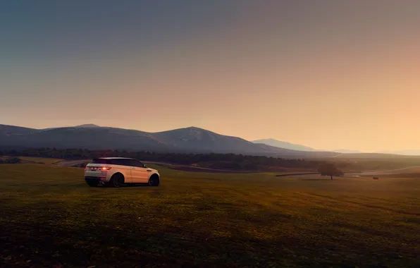 Picture field, machine, sunset, hills, Land Rover, Range Rover, Evoque