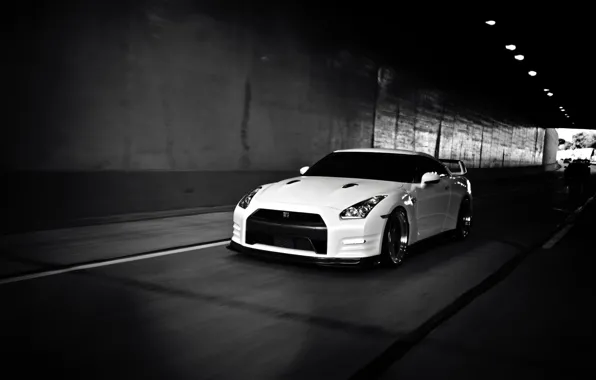 Picture white, Nissan, white, GT-R, sports car, Nissan, in motion