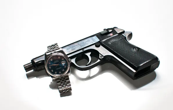 Picture gun, weapons, watch, Walther, self-loading, Rolex
