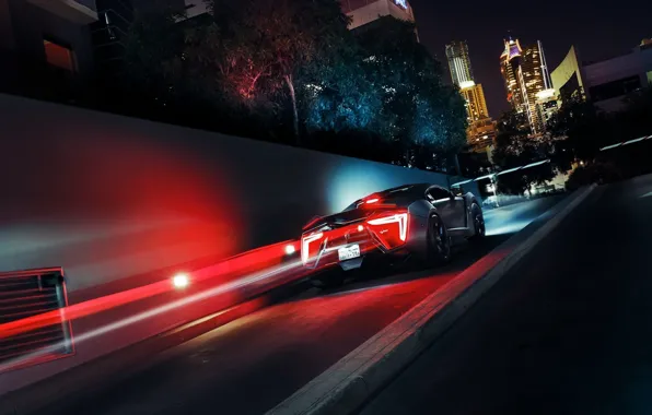 Picture car, the city, supercar, supercar, black, race, headlights, Lykan Hypersport, diodes