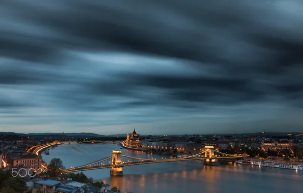 Picture bridge, lights, the evening, Budapest