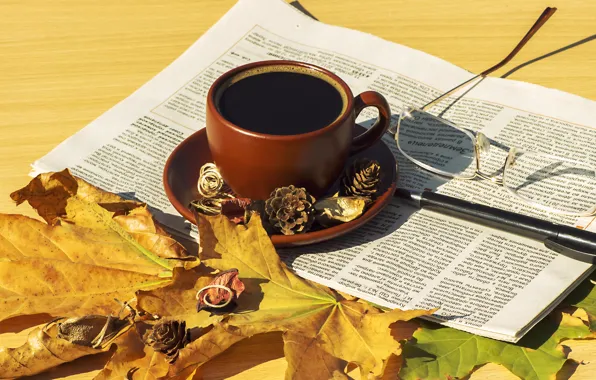 Picture autumn, leaves, coffee, scarf, Cup, hot, autumn, leaves, cup, coffee