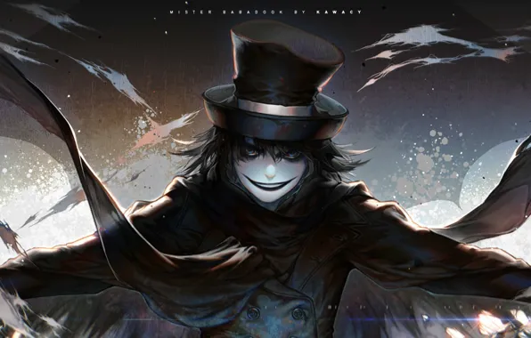 Picture smile, hat, anime, art, male, kawacy, Babadook