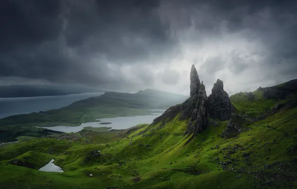 Picture stones, rocks, island, mountain, Scotland, Skye