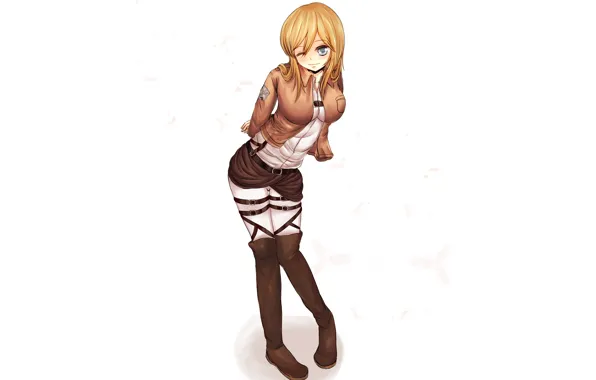 Picture chest, look, girl, smile, soldiers, white background, form, art, winks, shingeki no kyojin, christa renz