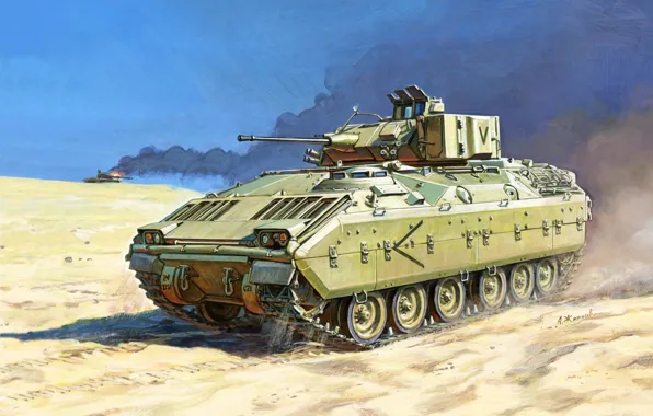 Picture war, art, painting, M2 Bradley, Bradley Fighting Vehicle, american tank