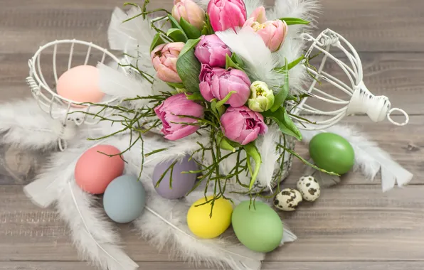 Picture flowers, eggs, Easter, tulips, Easter eggs