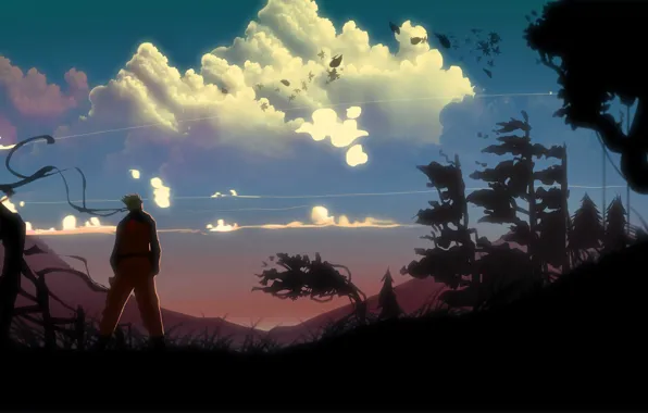 Picture clouds, trees, landscape, the wind, art, guy, naruto, back