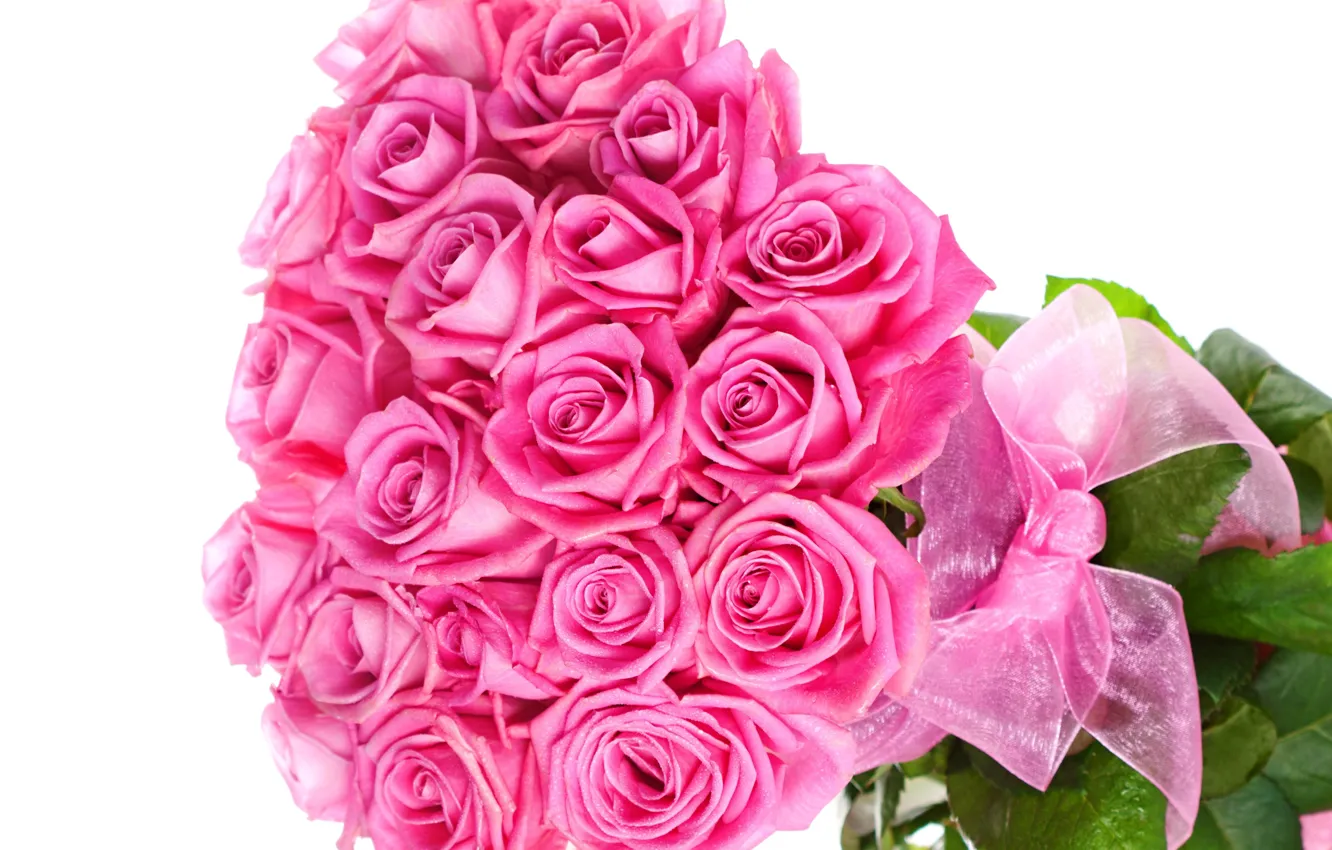 Photo wallpaper pink, flowers, beautiful, bow, bouquet, roses