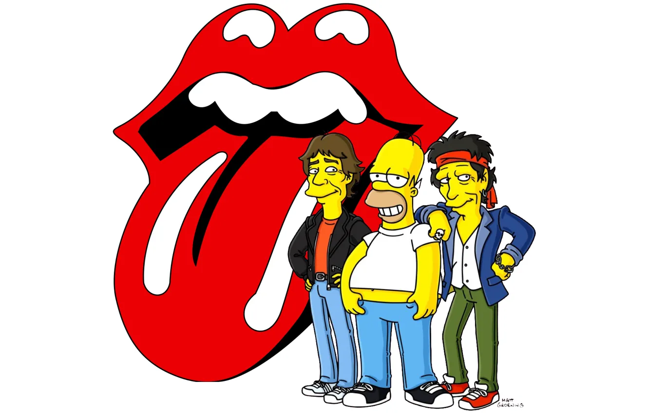 Wallpaper music, logo, character, cartoon, films, fun, Homer Simpson, Mick  Jagger, Keith Richards, Rolling Stones, tongue, mouth, movies, TV series,  parody, singers images for desktop, section фильмы - download