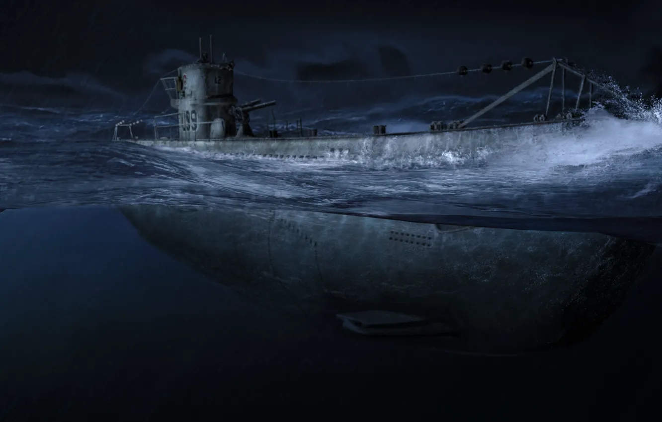 Photo wallpaper night, the ocean, Art, one, submarine, army, submarine, the, underwater, German, terrible, boats, U-99, The …