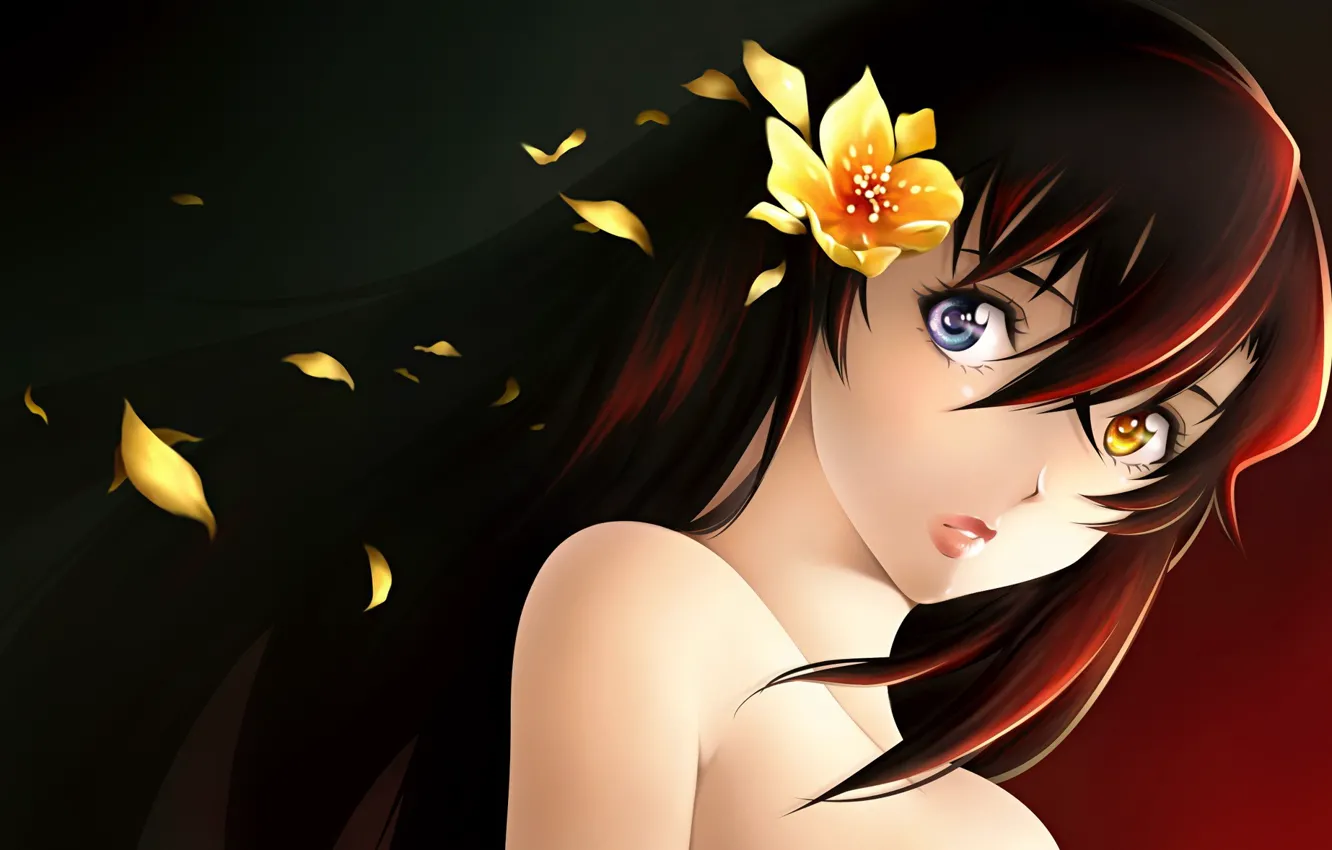 Photo wallpaper flower, girl, hair, anime