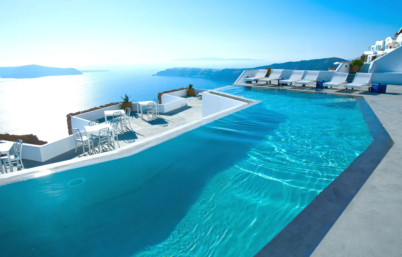 Photo wallpaper sea, pool, Santorini, Greece, the hotel