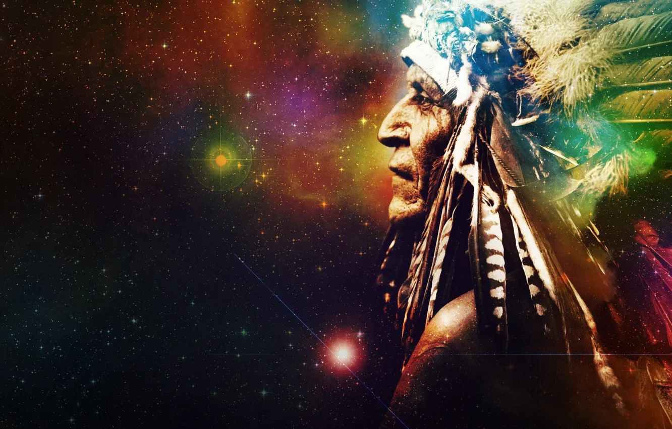 Photo wallpaper space, stars, background, the universe, feathers, mystic, Indian