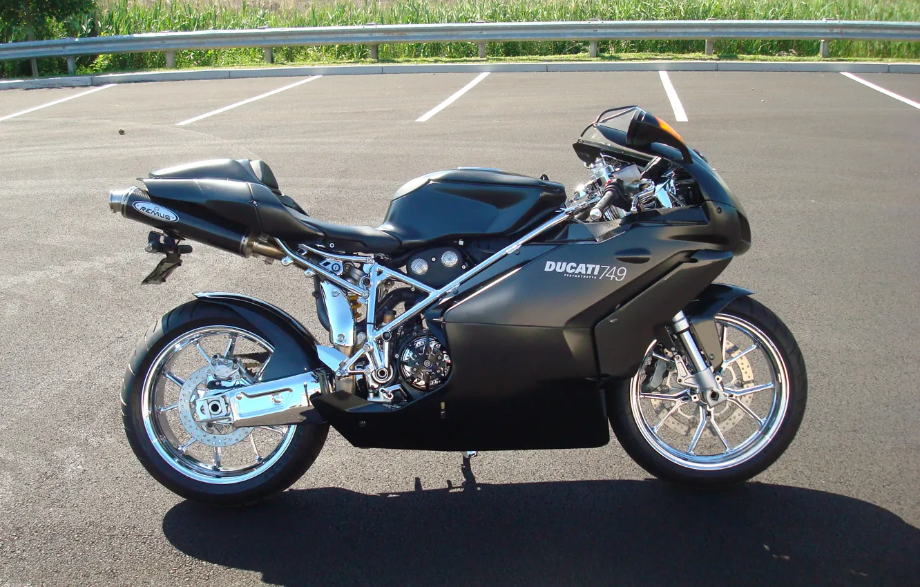 Photo wallpaper black, motorcycle, Parking, black, side view, bike, ducati, Ducati, bump, supersport, 749
