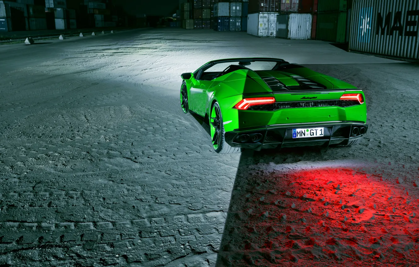 Photo wallpaper auto, green, Lamborghini, supercar, rear view, Spyder, exhausts, Novitec, Torado, Huracan, brake light
