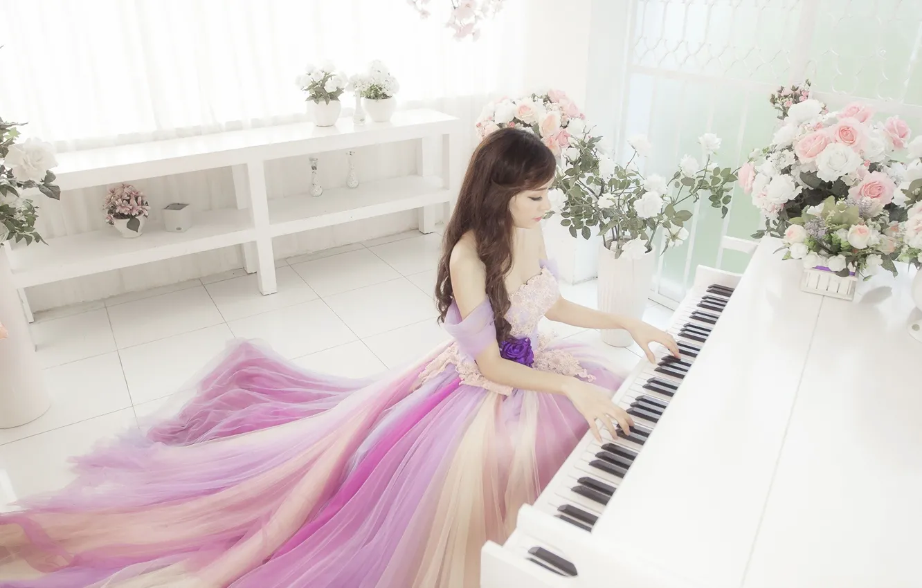 Wallpaper girl, music, piano images for desktop, section музыка - download