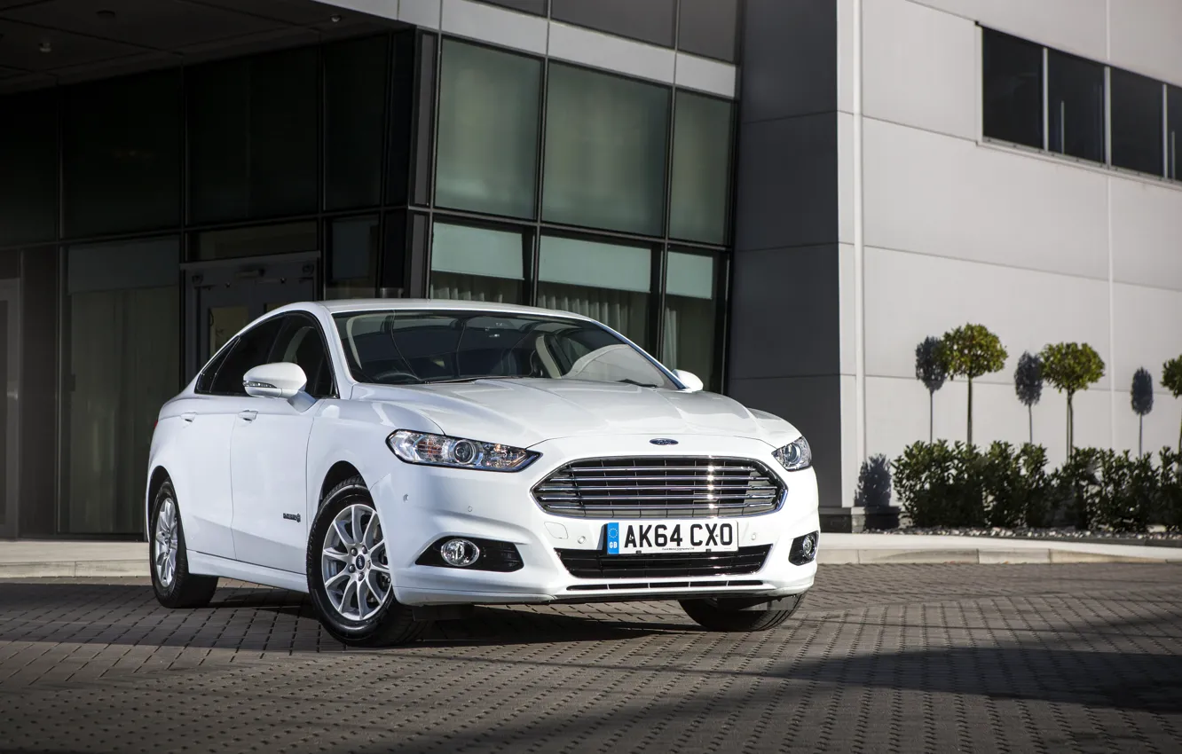 Photo wallpaper photo, Ford, White, Tuning, Car, Hybrid, Front, Mondeo, 2015