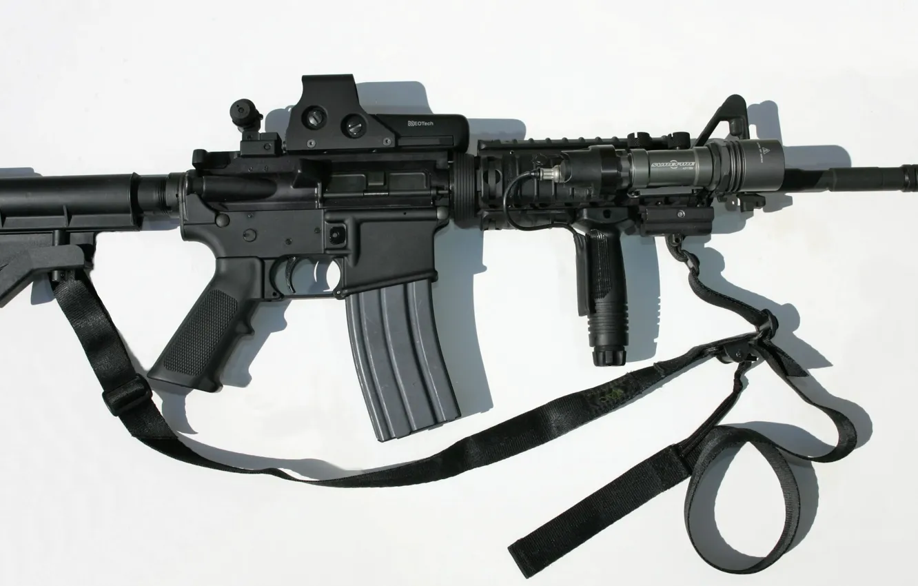Photo wallpaper gun, weapon, custom, M4A1, rifle, EOTech, custom gun, sling, retractable butt...