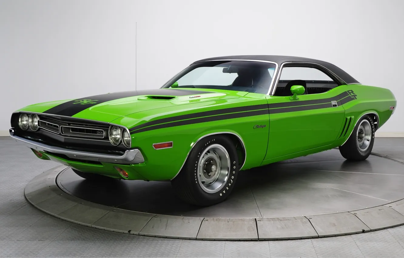 Photo wallpaper background, Dodge, 1971, green, Dodge, Challenger, classic, the front, Muscle car, Magnum, Muscle car, R/T, …