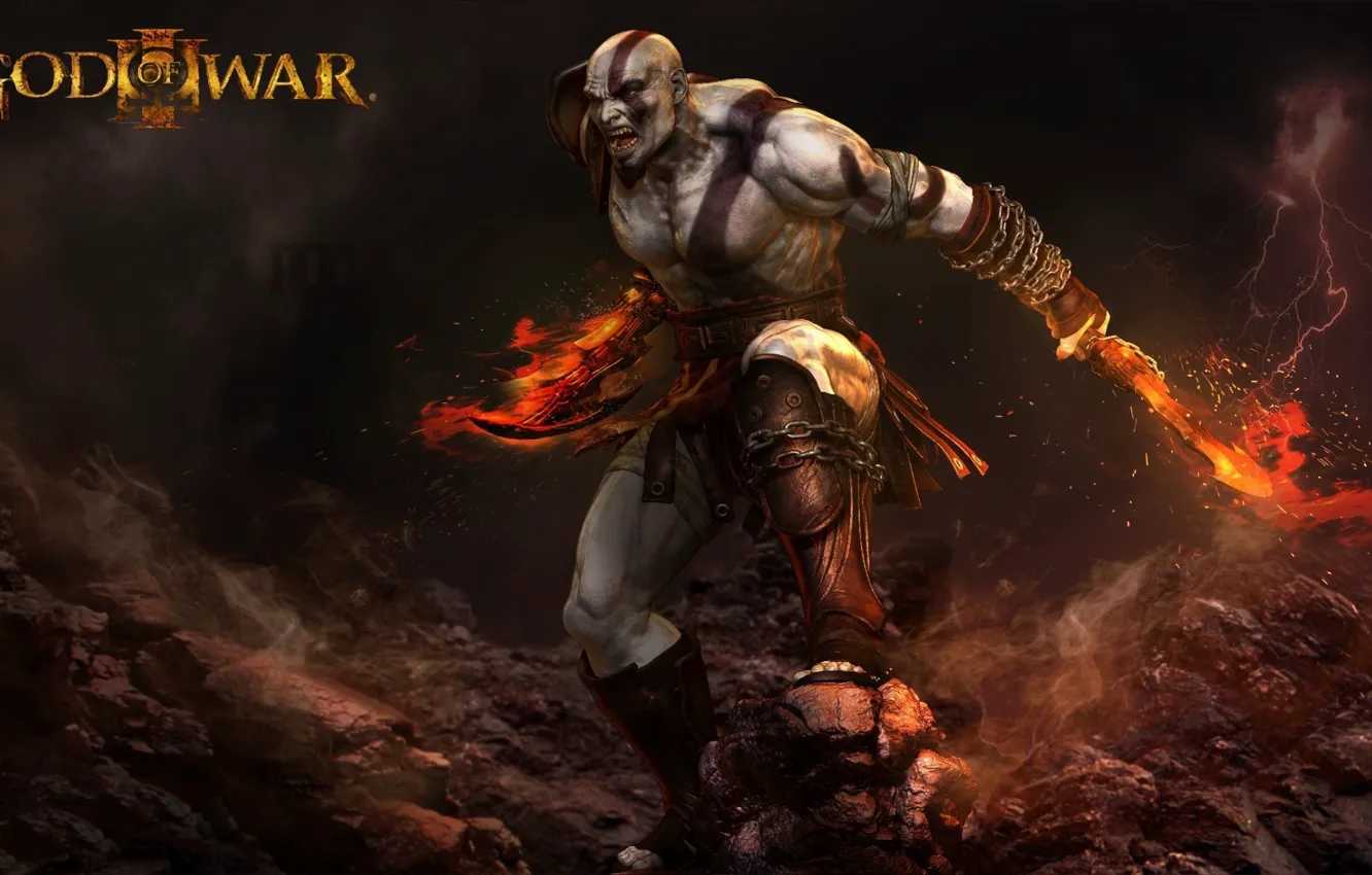 Wallpaper Fire Flame Sword Rock Demigod Kratos God Of War General Man Ken Captain Hero Spartan Armour Warrior Rage Images For Desktop Section Igry Download