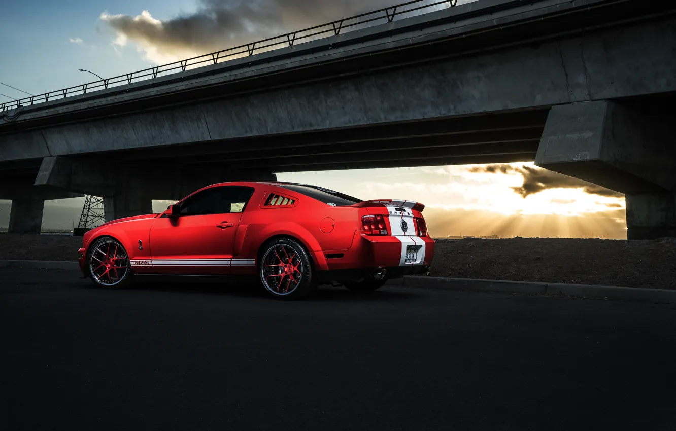 Photo wallpaper Mustang, Ford, Shelby, GT500, Muscle, Light, Red, Car, Sunset, Collection, Aristo, Rear