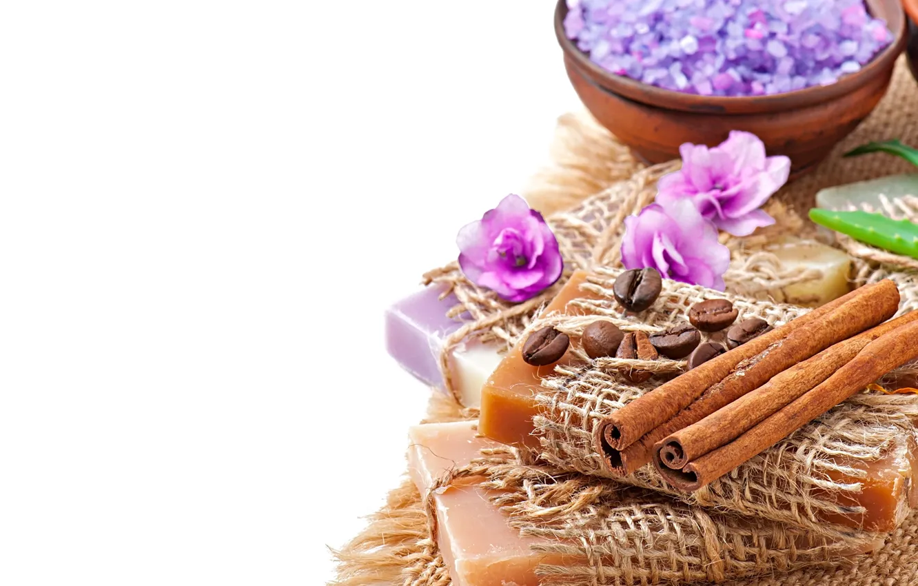 Photo wallpaper relax, soap, flowers, coffee, lavender, spa, salt, natural