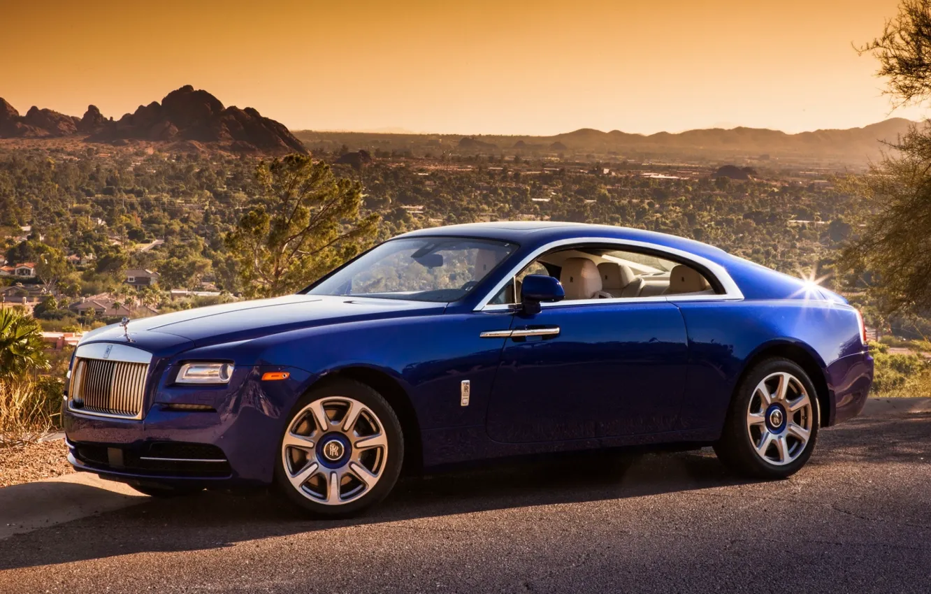 Photo wallpaper background, desert, Rolls-Royce, the front, Rolls-Royce, Wraith, Reys