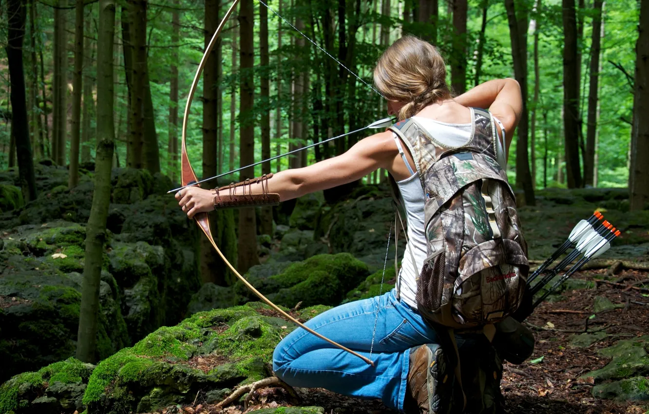 Wallpaper woman, pose, archery