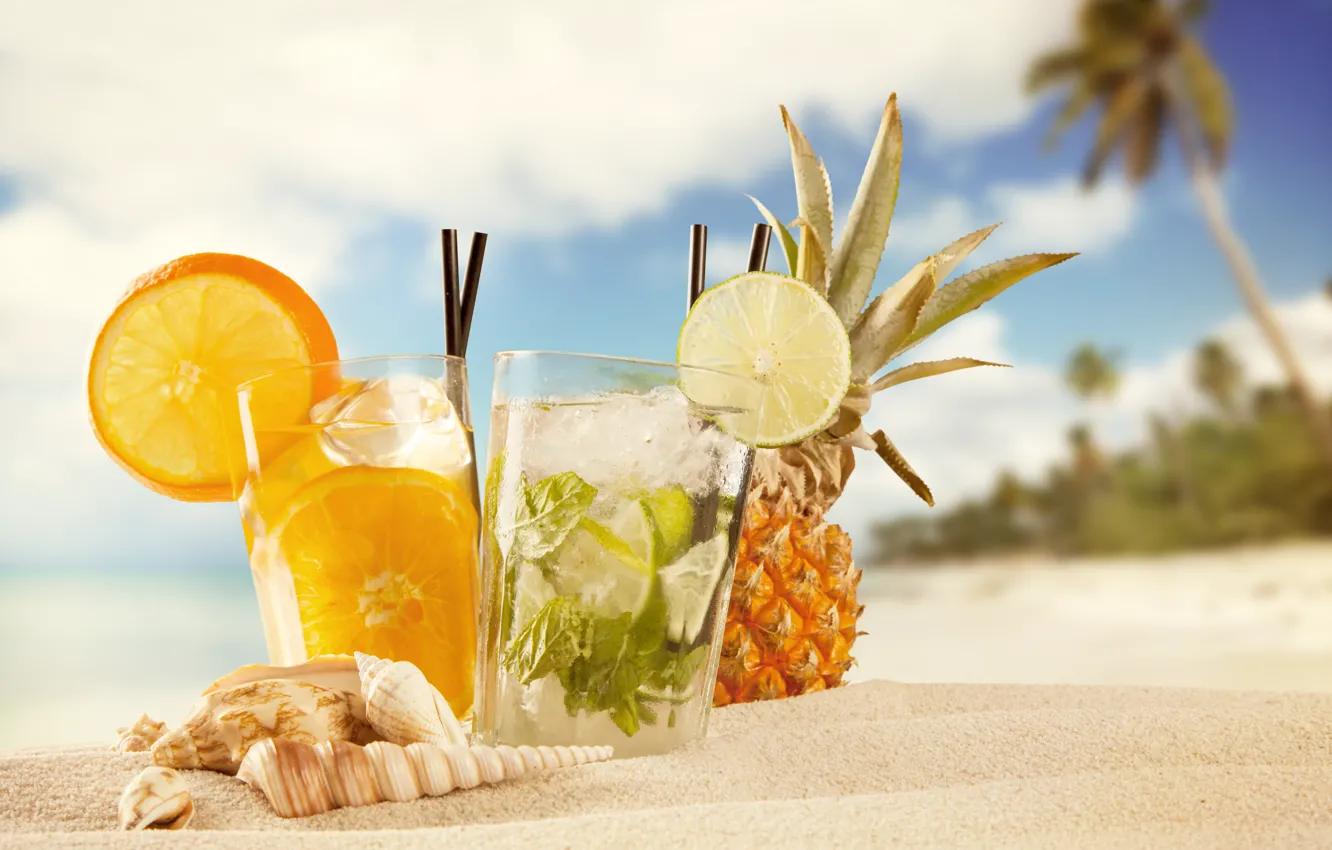 Wallpaper sea, beach, cocktail, summer, fruit, beach, fresh, sea, fruit,  paradise, drink, cocktail, tropical images for desktop, section еда -  download