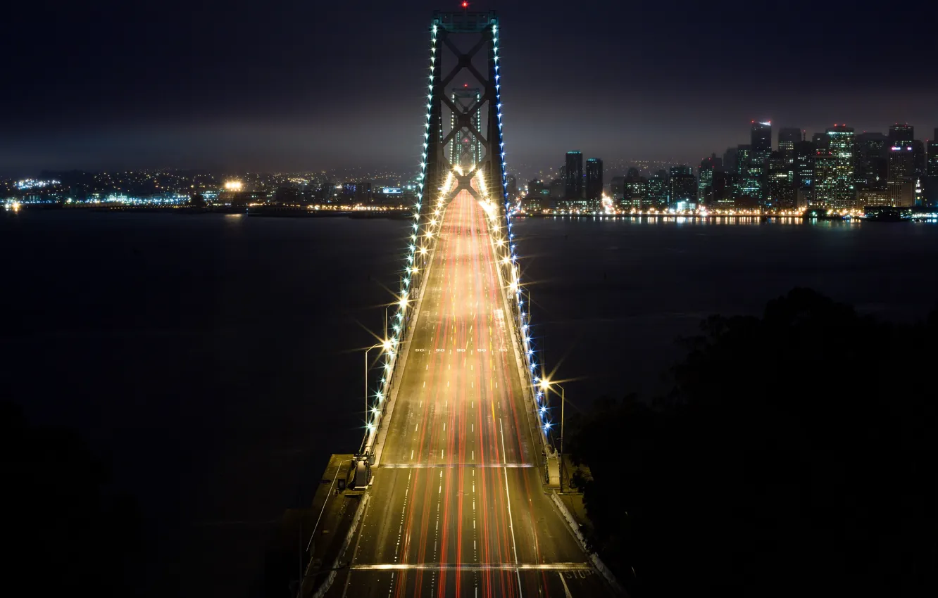 Photo wallpaper light, night, bridge, the city, lights