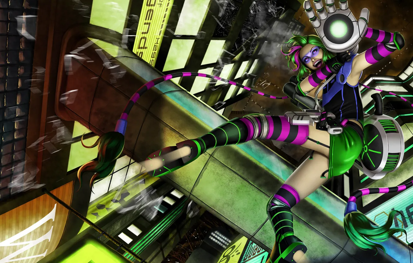 Photo wallpaper cyberpunk, League of Legends, fan art, Jinx