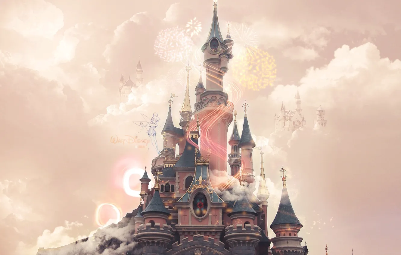 Wallpaper Disney, pink, clouds, castle, Disneyland images for desktop,  section разное - download