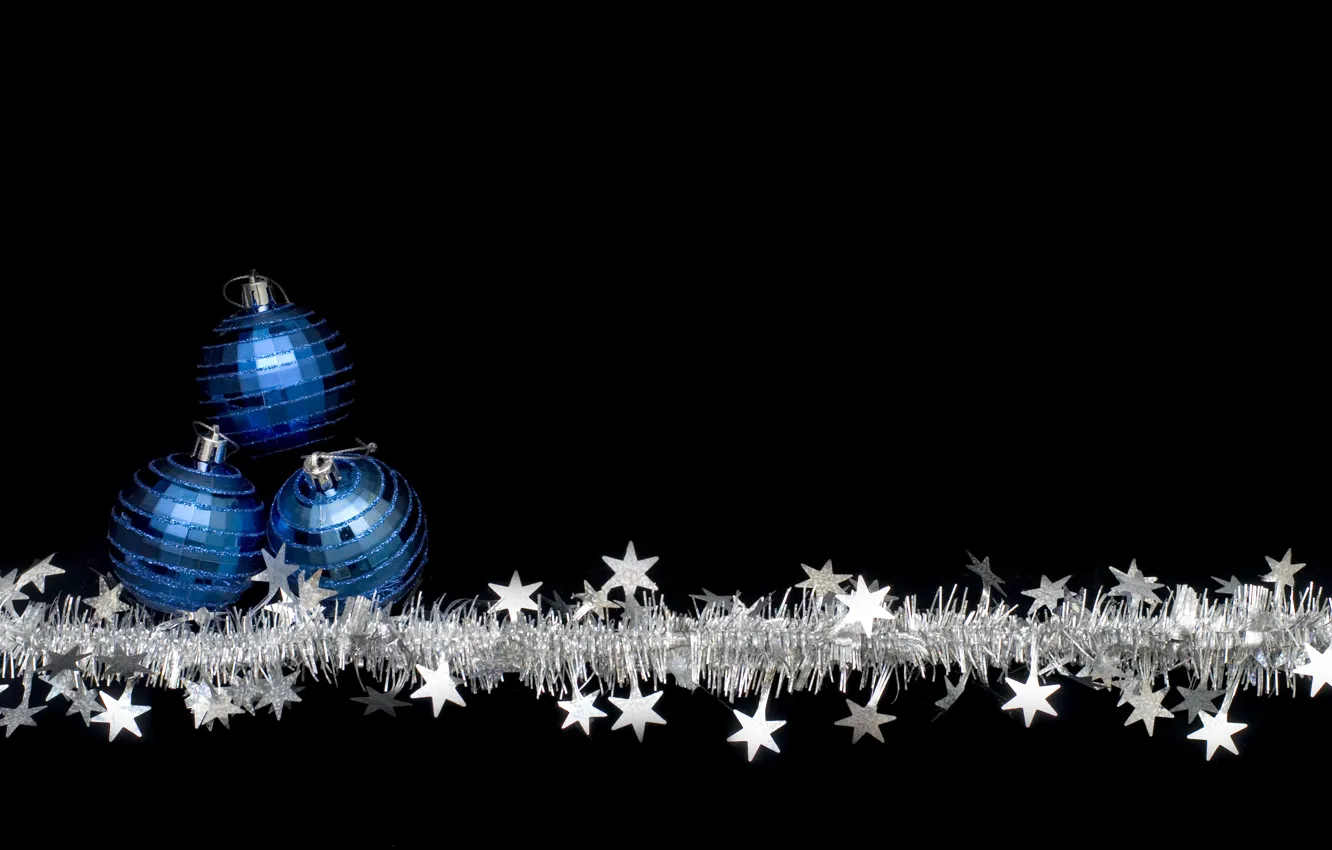 Photo wallpaper holiday, black, balls, new year, Christmas, stars, christmas, new year, tinsel