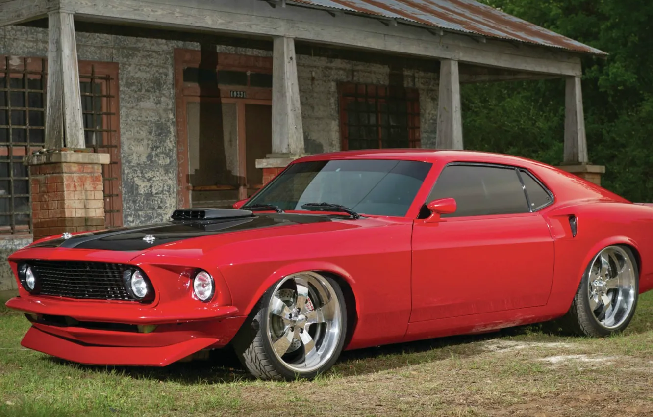Photo wallpaper red, Ford, mustang, Mustang, 1969, red, Ford, side view, muscle car, boss 429, boss 429