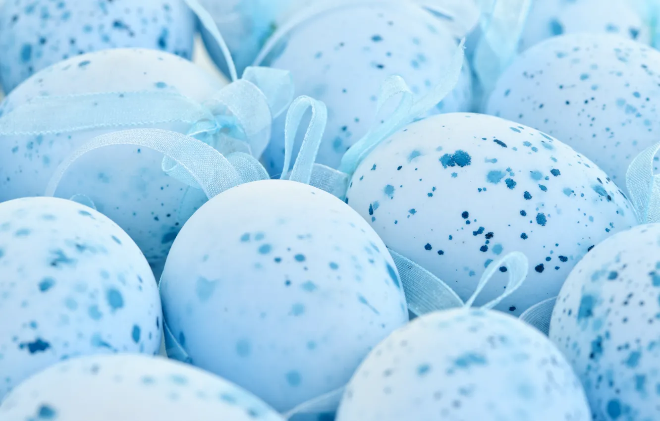 Photo wallpaper blue, eggs, Easter, blue, ribbon, Easter, eggs, speck, speckles
