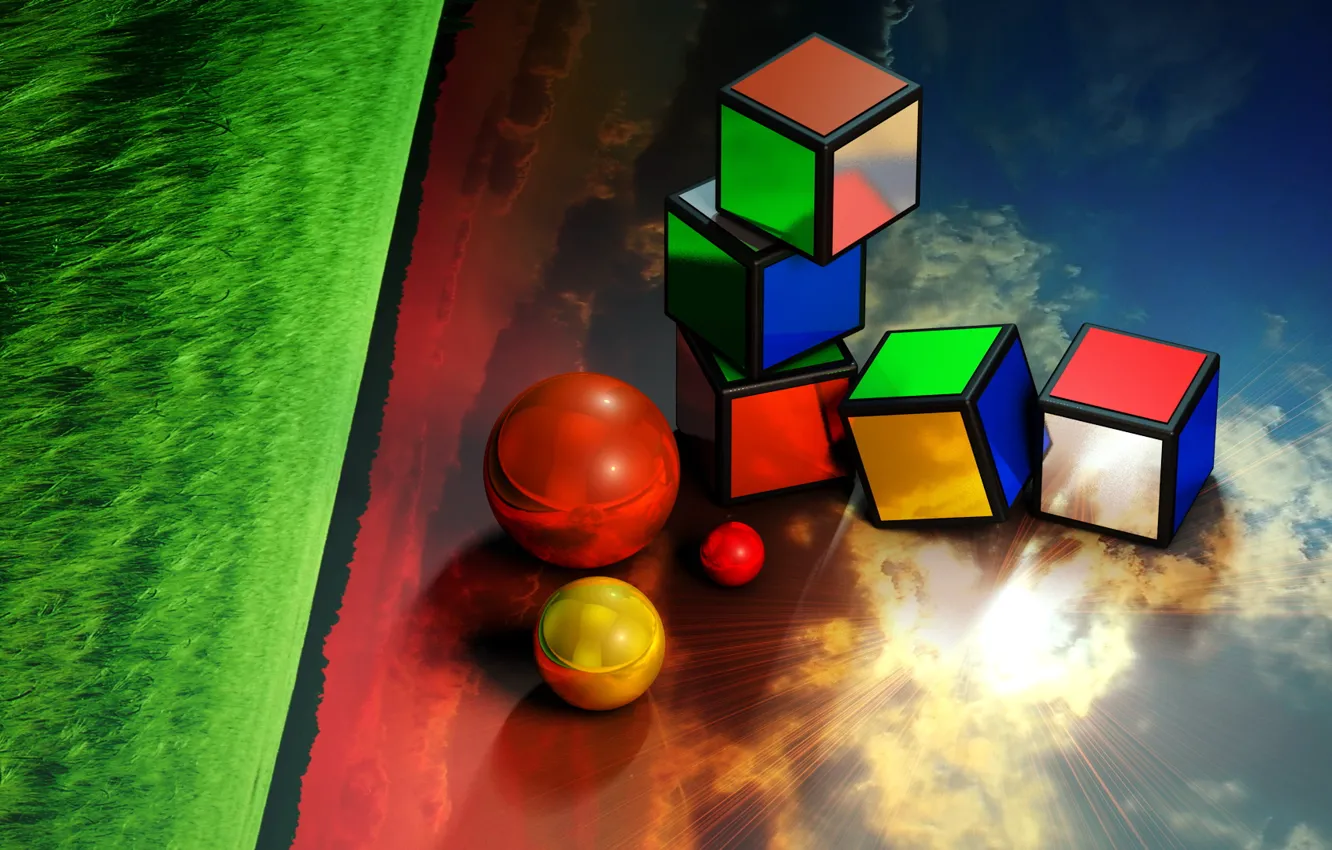 Photo wallpaper the sun, light, cube, Rubik's cube, Rubik, sphere, cube, rubick, rubick's cube