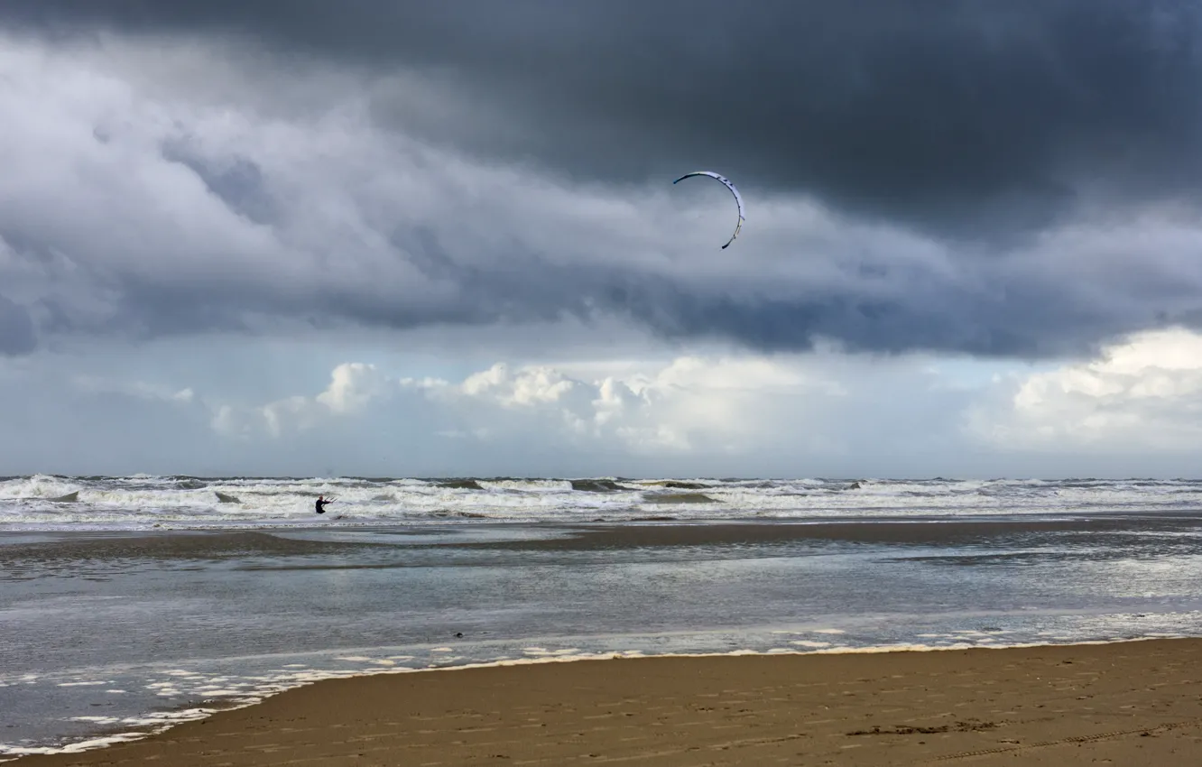 Photo wallpaper sea, wave, the sky, kite surfing