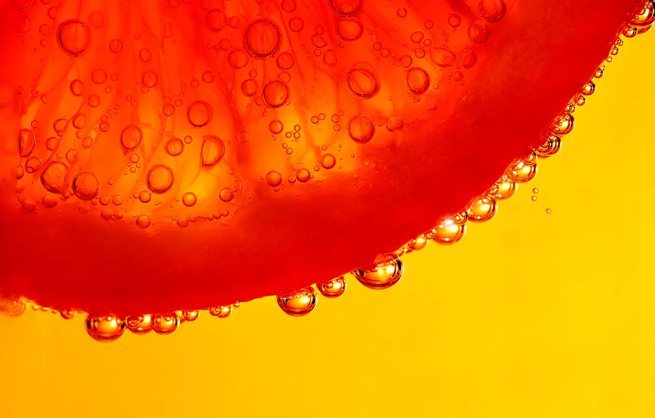 Photo wallpaper water, bubbles, orange, slice