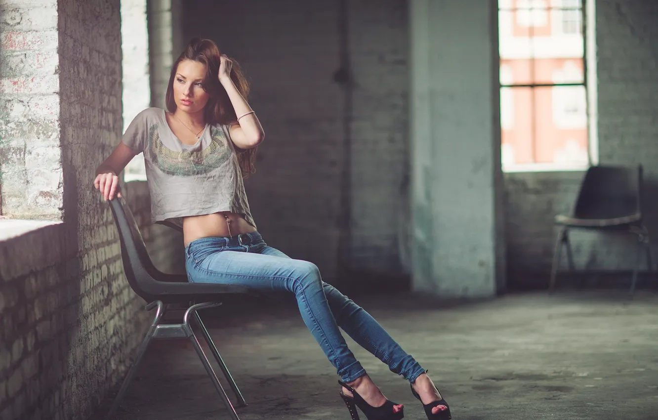 Wallpaper Girl, Model, Chair, Jeans, Jessica, Shirts images for desktop