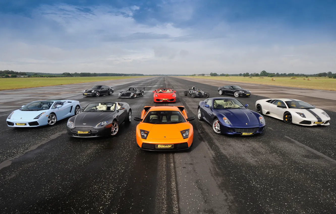 Photo wallpaper the sky, Ferrari 599, supercars, mixed, Ferrari F430 Spider, Aston Martin DBS, Supercars, Ariel Atom, …