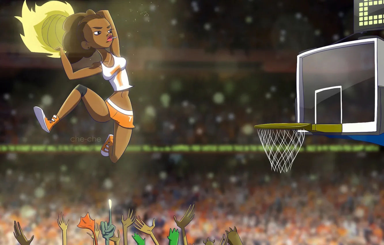 Wallpaper girl, jump, basket, the ball, hands, art, basketball, che-che  images for desktop, section спорт - download