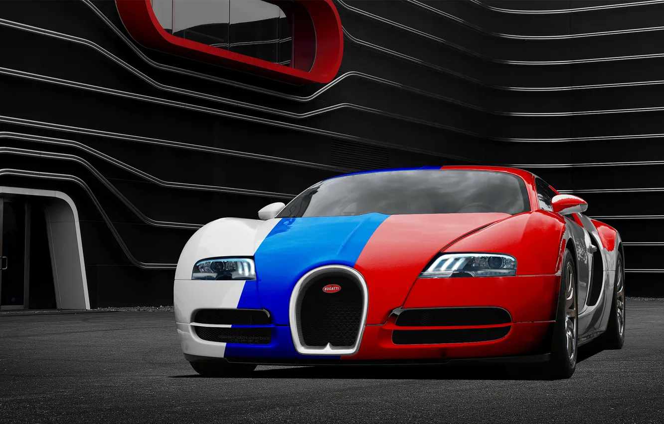 Photo wallpaper Bugatti, Veyron, Bugatti, front, Veyron, Aksyonov Nikita Andreevich, three color