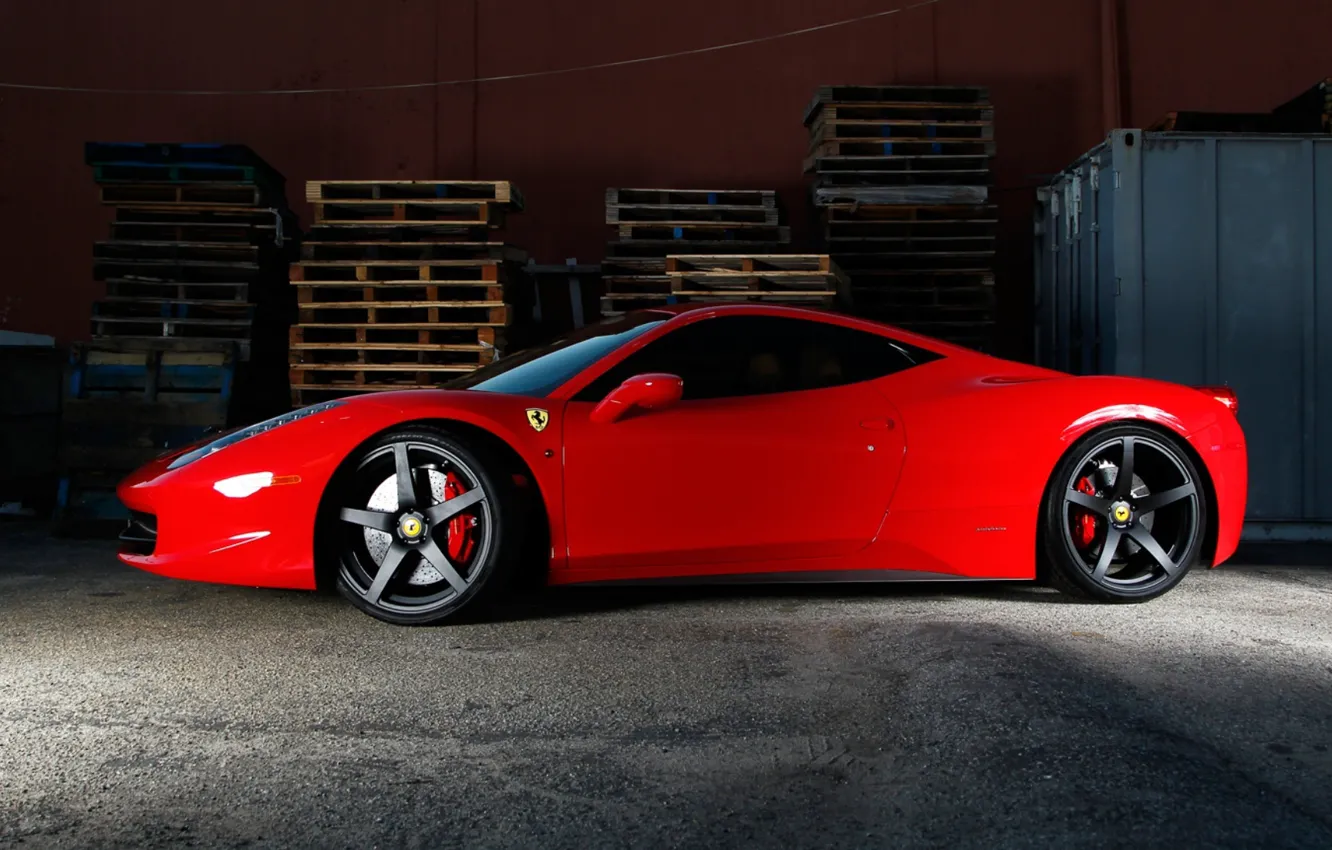 Photo wallpaper red, profile, red, ferrari, Ferrari, Italy, 458 italia, tinted, black rims