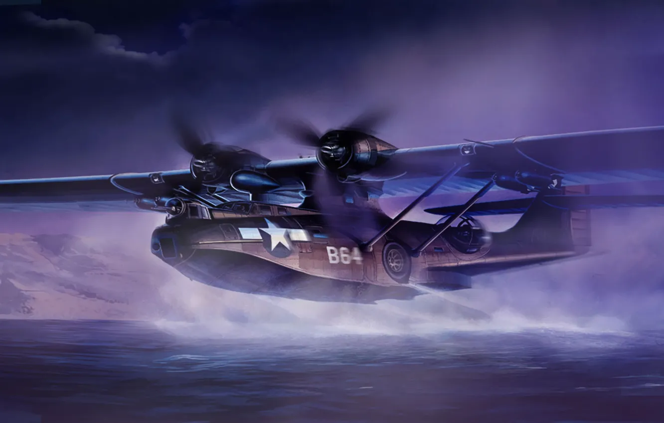 Photo wallpaper war, art, painting, aviation, ww2, Consolidated PBY Catalina